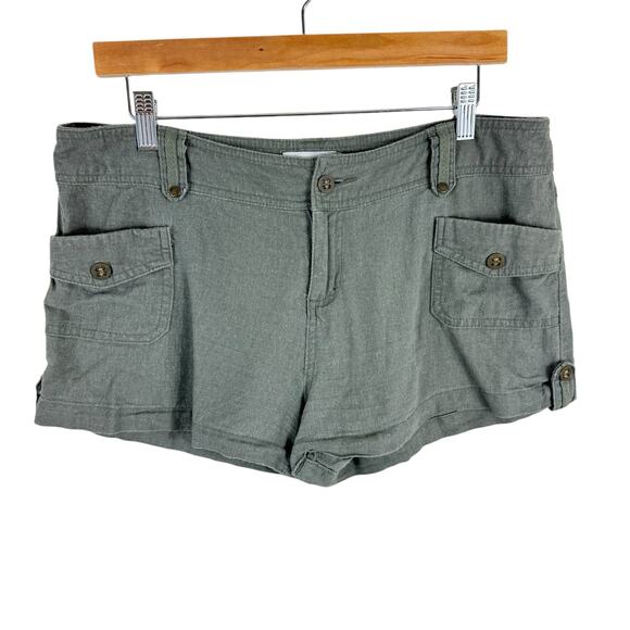 Ci Sono Sage Green Lightweight Woven Linen Rayon Shorts Pockets Casual Size L - Picture 1 of 7